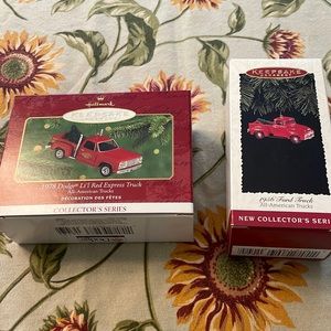 Set of 2 Hallmark ornaments - all American truck series # 1 and 6, EUC orig box